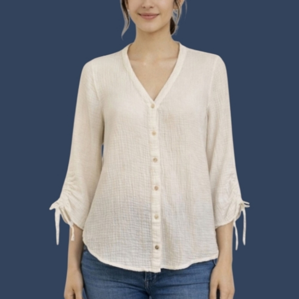 FOXCROFT White Seersucker Button Down Shirt Size 10